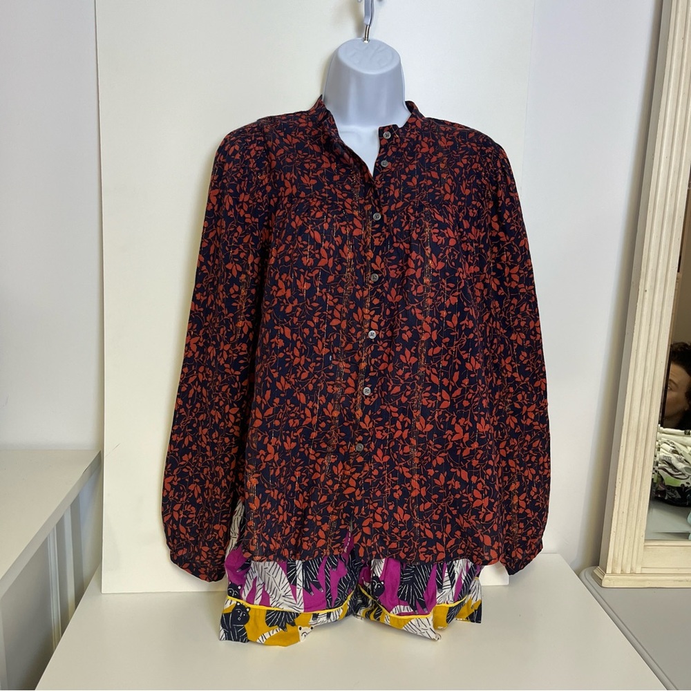 Loft woman’s button down shirt sm blue/orange floral